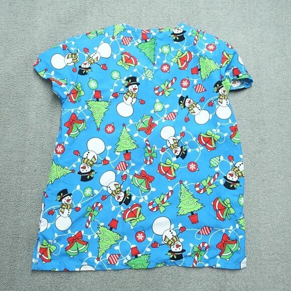 Gabby Brooke Nursing Scrub Top Women Size S Chrismas Theme V-Neck Short Sleeve - Picture 6 of 7